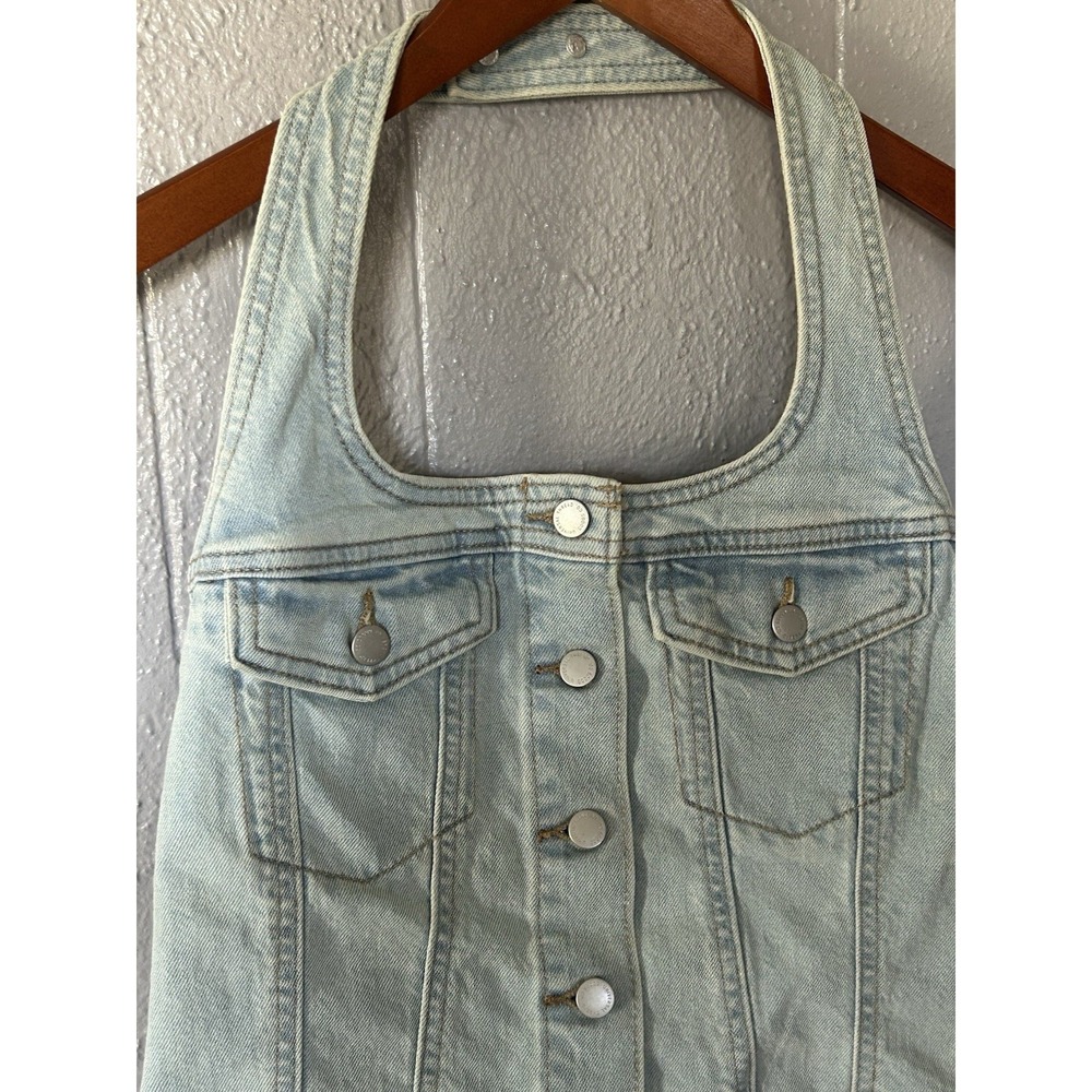 Women's XS Light Denim Button Down Halter Vest Festival Country Western Chic - Picture 2 of 5